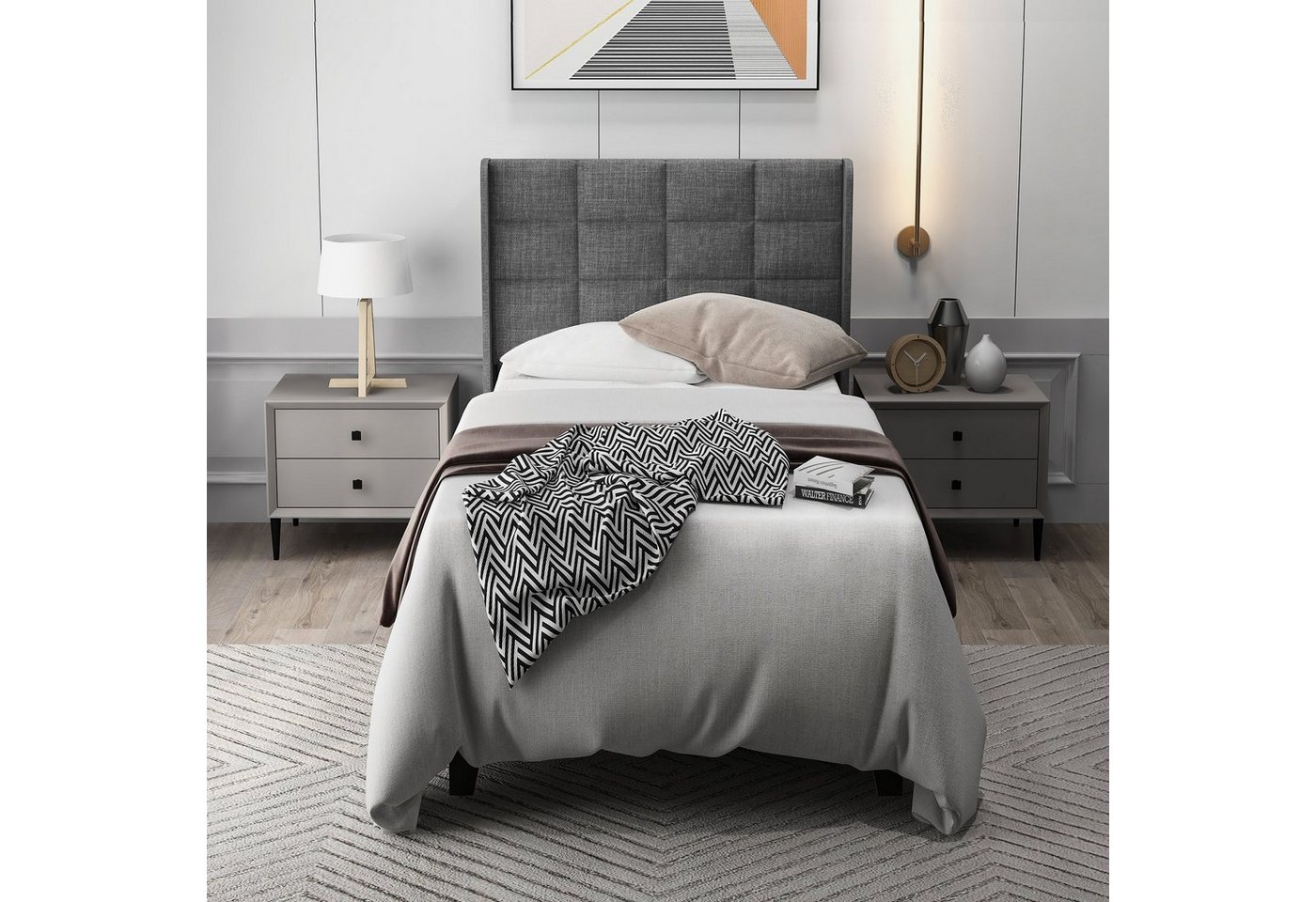 HAUSS SPOLE Polsterbett Einzelbett Holzbett Polsterbett Bettrahmen (mittelfest ohne Matratze oder mit Matratze, 90*200 cm oder 140*200 cm) von HAUSS SPOLE