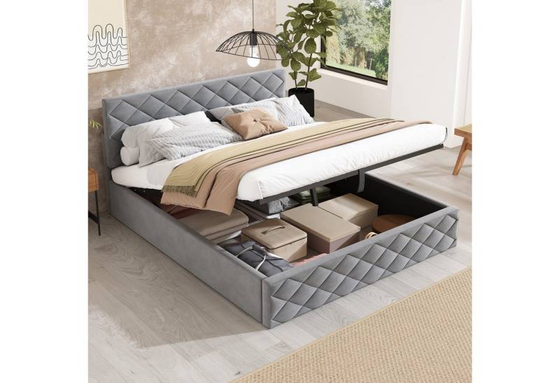 HAUSS SPOLE Polsterbett Polsterbett Boxspringbett hydraulisches Doppelbett Bettrahmen (großer Stauraum, 140 x 200,ohne Matratze), Höhenverstellbares Kopfteil von HAUSS SPOLE