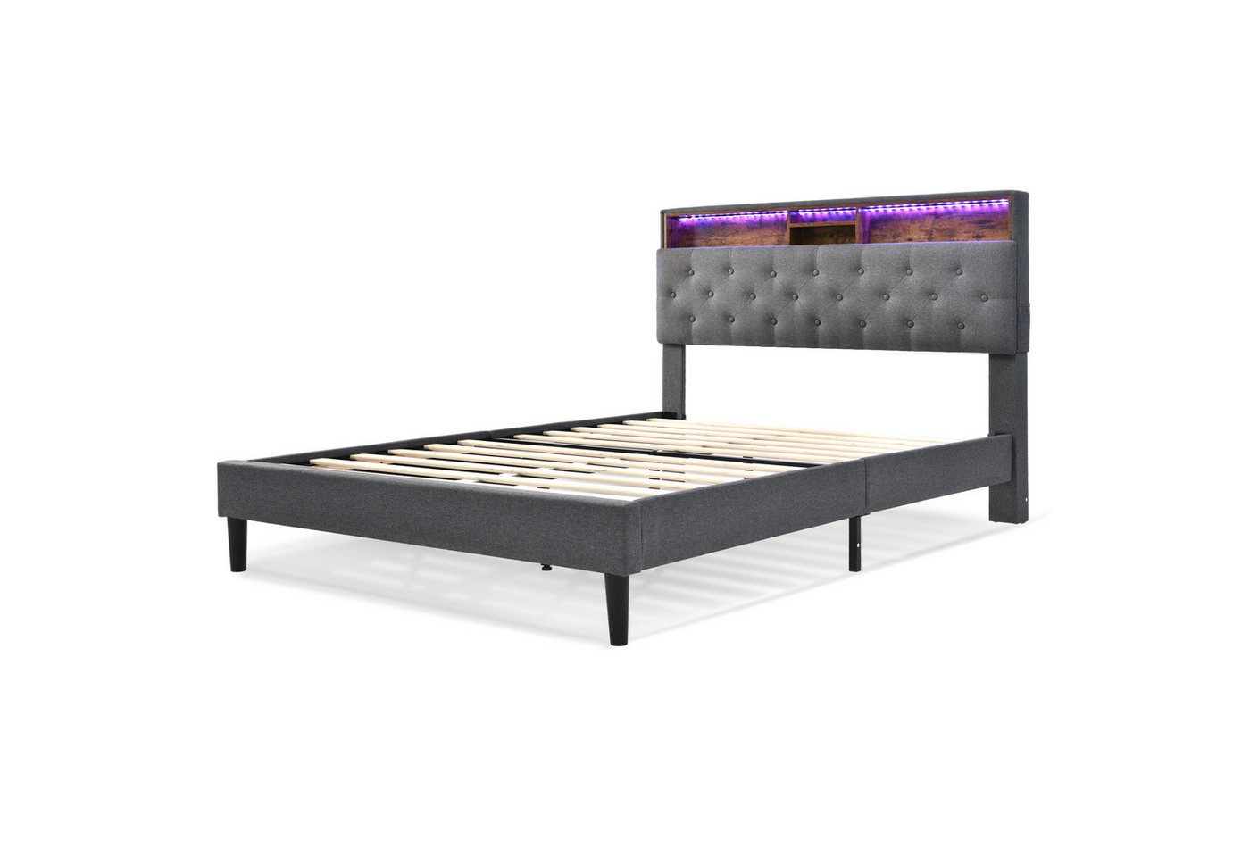 HAUSS SPOLE Polsterbett Polsterbett Doppelbett Funktionsbett Bettrahmen Jugendbett (140x200cm Inklusive-Matratze), mit aufladen USB und LED-Beleuchtung Bettgestell von HAUSS SPOLE