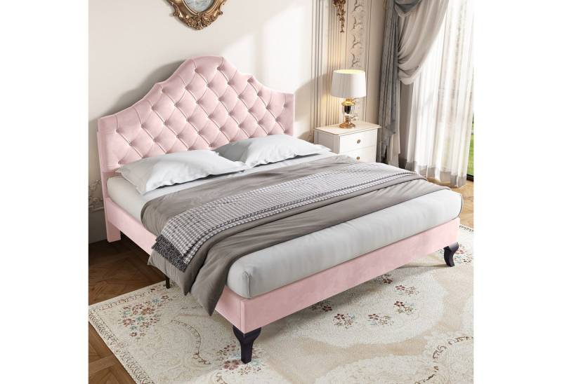 HAUSS SPOLE Polsterbett Polsterbett Doppelbett Funktionsbett Bettrahmen Jugendbett Kinderbett (Samt Doppelbett, mit höhenverstellbarem Kopfteil), 140x200cm Ohne Matratze von HAUSS SPOLE