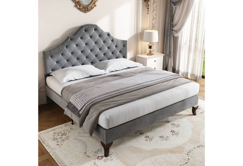 HAUSS SPOLE Polsterbett Polsterbett Doppelbett Funktionsbett Bettrahmen Jugendbett Kinderbett (Samt Doppelbett, mit höhenverstellbarem Kopfteil), 140x200cm Ohne Matratze von HAUSS SPOLE