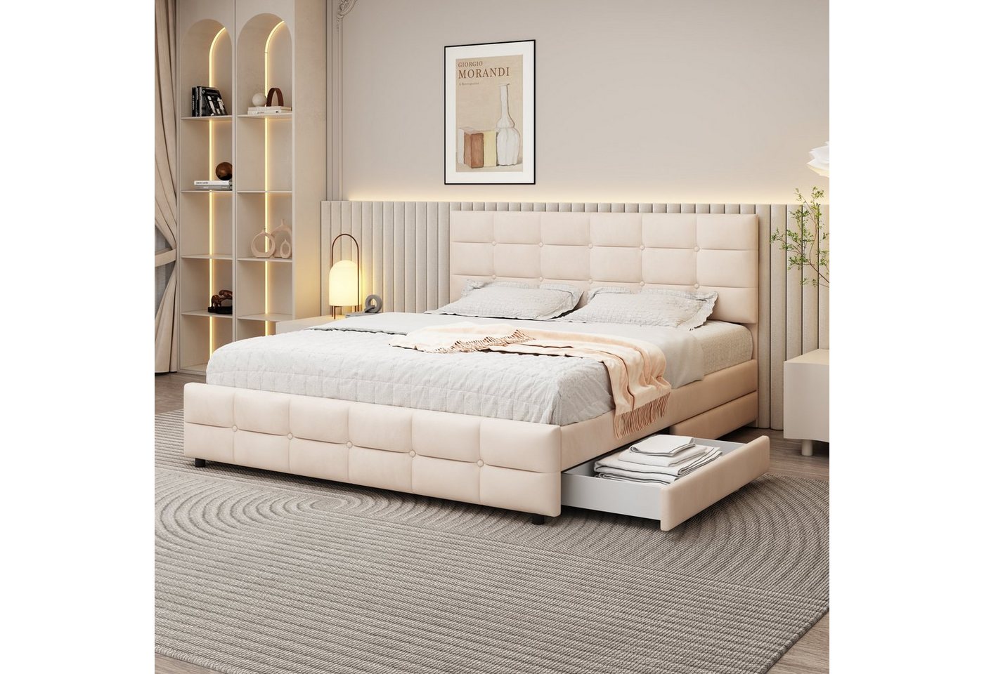 HAUSS SPOLE Polsterbett Polsterbett Doppelbett Funktionsbett Bettrahmen mit Schubladen (180 x 200 cm, Lattenrost und Rückenlehne, Matratze nicht enthaltet), Ohne Matratze von HAUSS SPOLE