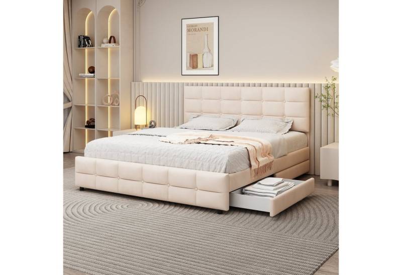 HAUSS SPOLE Polsterbett Polsterbett Doppelbett Funktionsbett Bettrahmen mit Schubladen (180 x 200 cm, Lattenrost und Rückenlehne, Matratze nicht enthaltet), Ohne Matratze von HAUSS SPOLE