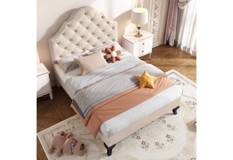 HAUSS SPOLE Polsterbett Polsterbett Einzelbett Funktionsbett Bettrahmen Jugendbett Kinderbett (Samt Einzelbett, mit höhenverstellbarem Kopfteil), 90x200 cm Ohne matratze von HAUSS SPOLE