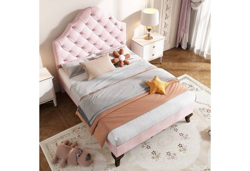 HAUSS SPOLE Polsterbett Polsterbett Einzelbett Funktionsbett Bettrahmen Jugendbett Kinderbett (mit höhenverstellbarem Kopfteil), 90 x 200 cm Ohne Matratze von HAUSS SPOLE