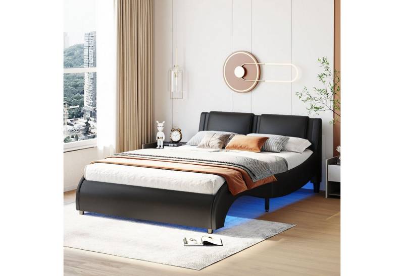 HAUSS SPOLE Polsterbett Polsterbett Funktionsbett Bettrahmen KInderbett Doppelbett (Kunstlederbett mit LED-Lichtbettgestell mit Lattenrosten), ohne Matratze von HAUSS SPOLE