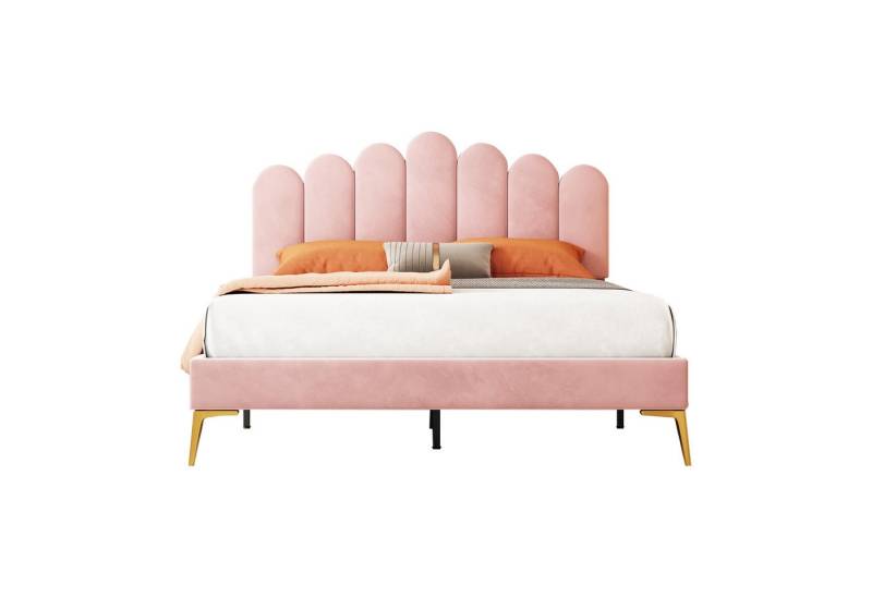 HAUSS SPOLE Polsterbett Polsterbett Funktionsbett Bettrahmen KInderbett Doppelbett (hautfreundlichem Samtstoff, Bettgestell mit Kopfteil und Lattenrost), ohne Matratze von HAUSS SPOLE