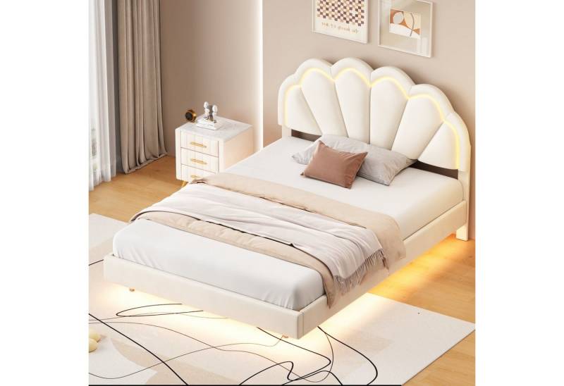 HAUSS SPOLE Polsterbett Polsterbett Funktionsbett Bettrahmen KInderbett Doppelbett (hautfreundlichem Samtstoff, Gepolsterter Schwebebett Rahmen, mit LED-Leuchten und Kopfteildesign), ohne Matratze von HAUSS SPOLE
