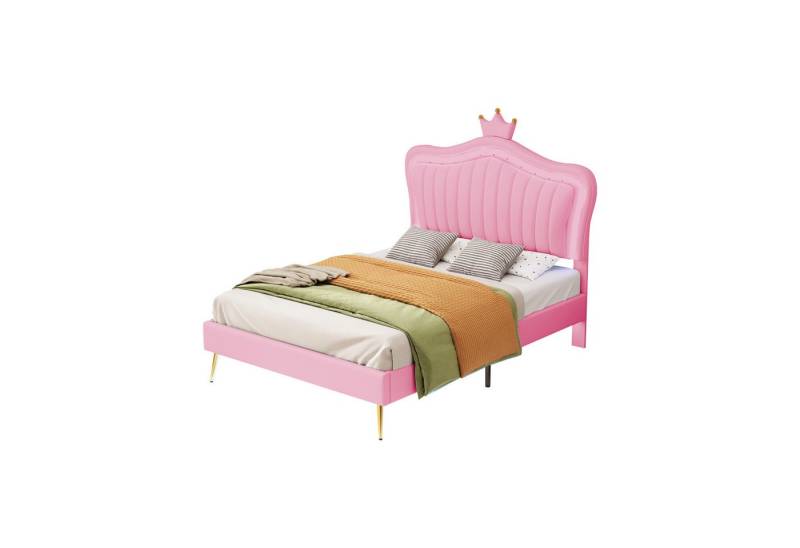 HAUSS SPOLE Polsterbett Polsterbett Funktionsbett Bettrahmen KInderbett Einzelbett (Bettgestell für Mädchen, weißes Kronen-Doppelbettgestell aus Leder, mit LED-Leuchten, Lattenrost und Rückenlehne 90 x 200 cm), Ohne Matratze von HAUSS SPOLE