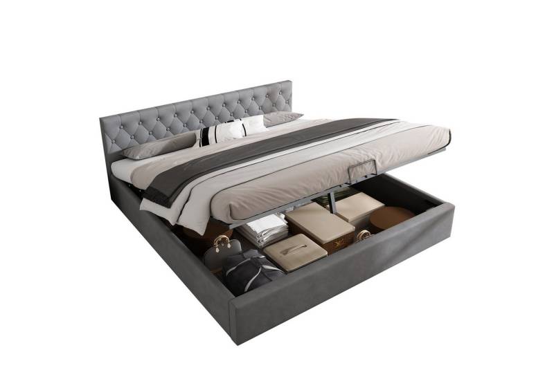 HAUSS SPOLE Polsterbett Polsterbett Hydraulisch Doppelbett Jugendbett Gästebett Bettgestell (140 x 200 cm/180 x 200 cm mit Stauraum) von HAUSS SPOLE