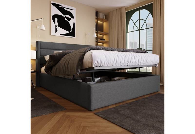 HAUSS SPOLE Polsterbett Polsterbett Hydraulisch Doppelbett Stauraumbett, Bett mit Lattenrost aus Metallrahmen, Lattenrost aus Holz von HAUSS SPOLE
