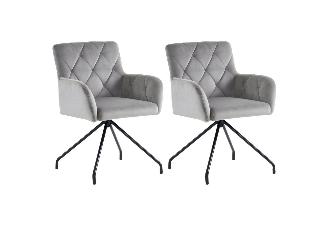 HAUSS SPOLE Polsterstuhl 2er Set mit Rautenmuster, Sessel mit 4 Metallbeinen, Samt, Hellgrau (2 St) von HAUSS SPOLE