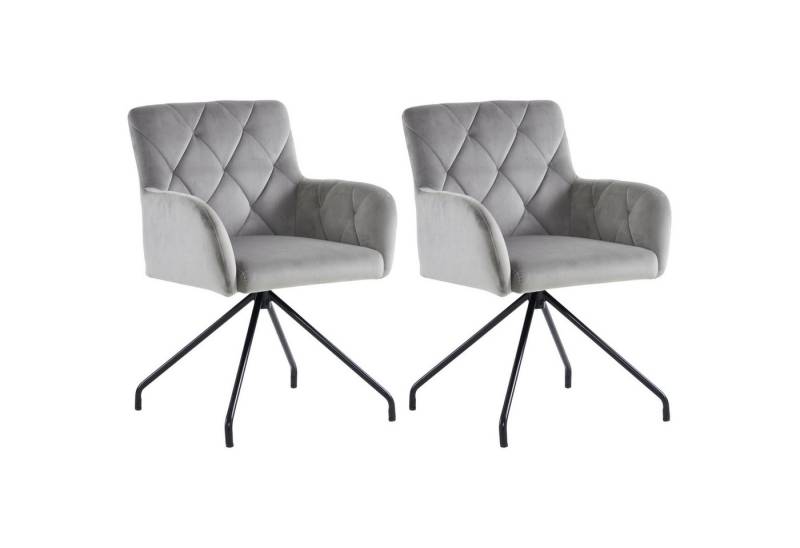 HAUSS SPOLE Polsterstuhl 2er Set mit Rautenmuster, Sessel mit 4 Metallbeinen, Samt, Hellgrau (2 St) von HAUSS SPOLE