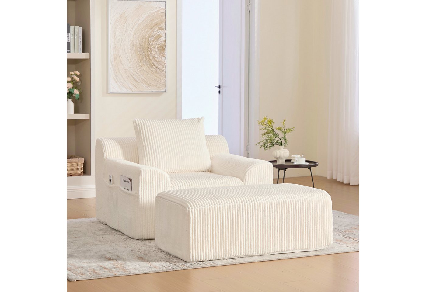 HAUSS SPOLE Relaxsessel Loungesessel Einzelsofa mit Seitentaschen & Kissen Sofasessel,Beige von HAUSS SPOLE
