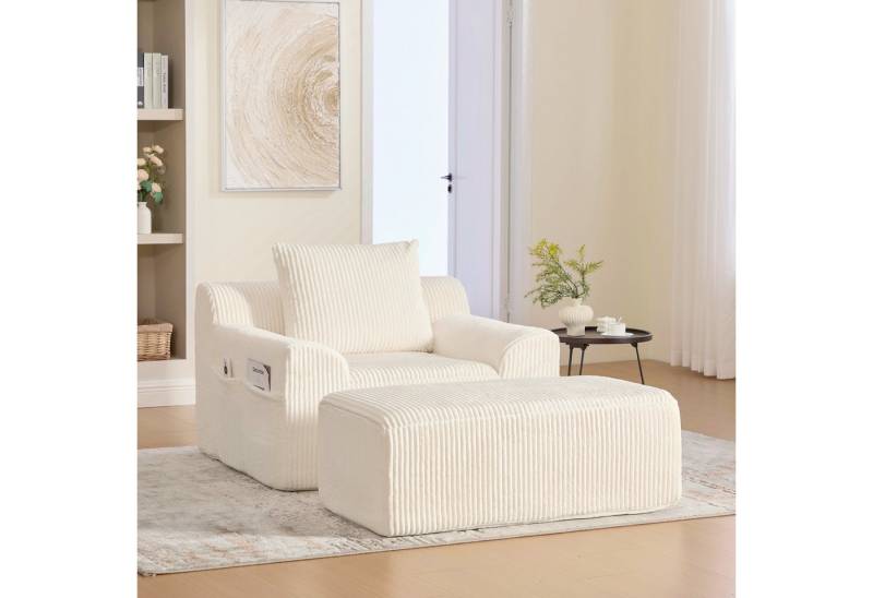 HAUSS SPOLE Relaxsessel Loungesessel Einzelsofa mit Seitentaschen & Kissen Sofasessel,Beige von HAUSS SPOLE