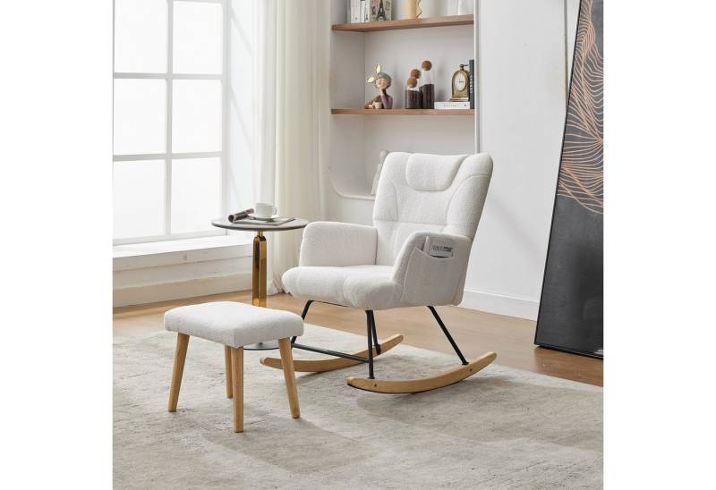 HAUSS SPOLE Schaukelstuhl mit Fußhocker,Schaukelsessel Relaxsessel mit Staufach&Kopfstütze (Schwingsessel, Relaxsessel, 1 St), mit Hoher Rückenlehne von HAUSS SPOLE