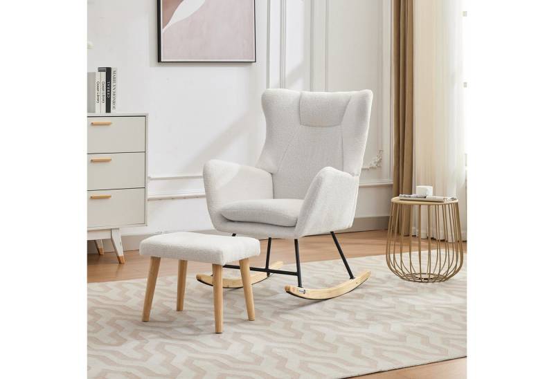 HAUSS SPOLE Schaukelstuhl mit Fußhocker,Schaukelsessel Relaxsessel mit abnehmbares Kissen (Schwingsessel, Relaxsessel, 1 St), mit Hoher Rückenlehne von HAUSS SPOLE