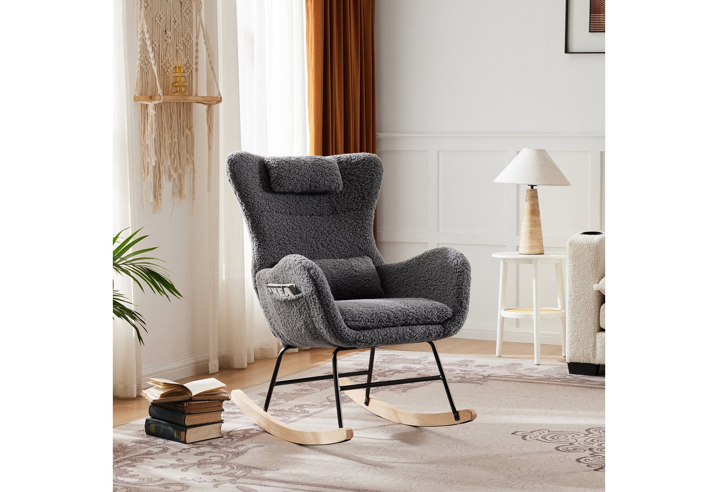 HAUSS SPOLE Schaukelstuhl mit Kopfstütze und Lendenkissen für Schlafzimmer Sherpa-Fleece Grau HAUSS SPOLE Schaukelstuhl mit Kopfstütze und Lendenkissen für Schlafzimmer Sherpa-Fleece Grau von HAUSS SPOLE