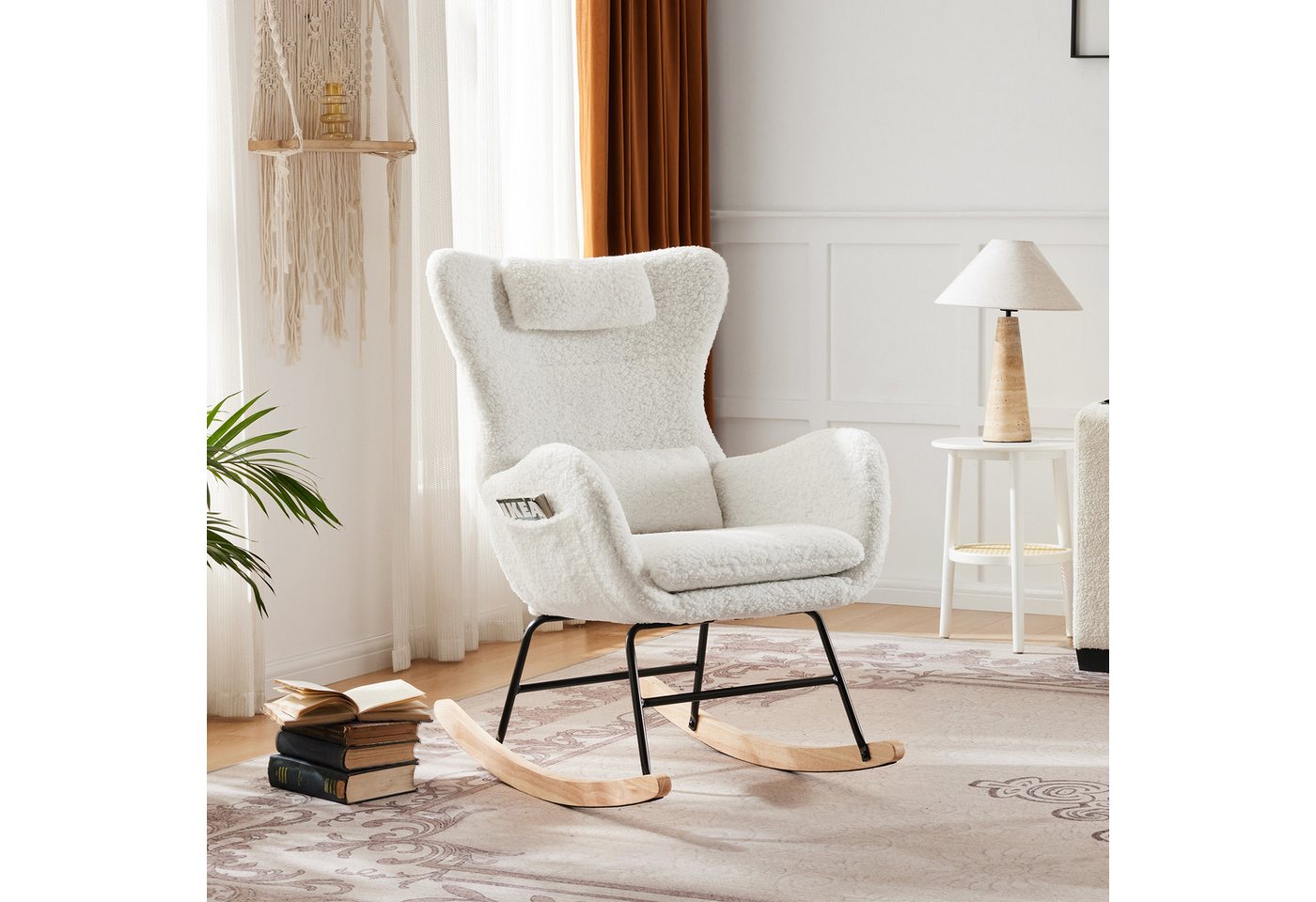 HAUSS SPOLE Schaukelstuhl mit Kopfstütze und Lendenkissen für Schlafzimmer Sherpa-Fleece Weiß HAUSS SPOLE Schaukelstuhl mit Kopfstütze und Lendenkissen für Schlafzimmer Sherpa-Fleece Weiß von HAUSS SPOLE