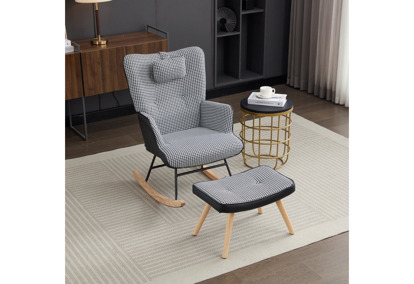 HAUSS SPOLE Schaukelstuhl mit Seitentasche, Fußstütze und Kopfstütze, Wohnzimmer Sessel (Schwingsessel,Schaukelsessel,Relaxsessel, 2 St), mit Seitentasche, hohe Elastizität kissen, Fußstütze und Kopfstütze von HAUSS SPOLE