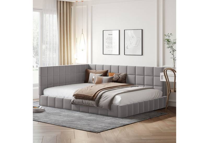 HAUSS SPOLE Schlafsofa 140*200 Multifunktionsbett mit Lattenrost aus Samtstoff Grau, Die Rückenlehne kann je nach Platzbedarf nach links oder rechts verändert werden von HAUSS SPOLE