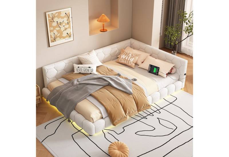 HAUSS SPOLE Schlafsofa 140*200cm mit Umgebungslicht, USB-Anschluss, Ohne Matratze Weiß, Tagesbett für Schlafzimmer, Kinderzimmer von HAUSS SPOLE