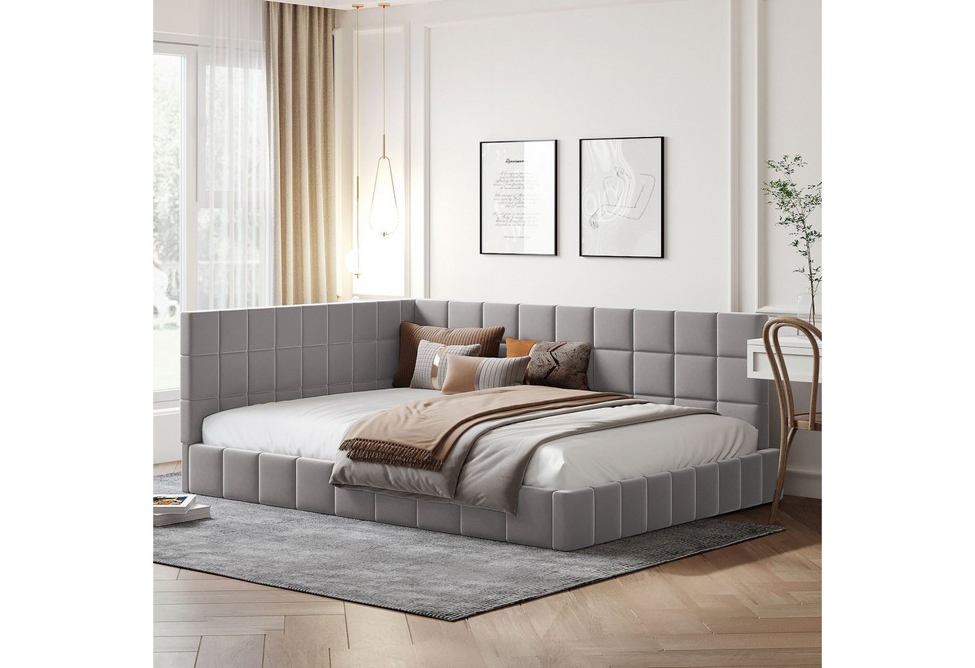 HAUSS SPOLE Schlafsofa 140x200 Polsterbett mit Lattenrost aus Samtstoff Grau mit Matratze, Die Rückenlehne kann je nach Platzbedarf nach links oder rechts verändert werden HAUSS SPOLE Schlafsofa 140x200 Polsterbett mit Lattenrost aus Samtstoff Grau mit Matratze, Die Rückenlehne kann je nach Platzbedarf nach links oder rechts verändert werden von HAUSS SPOLE