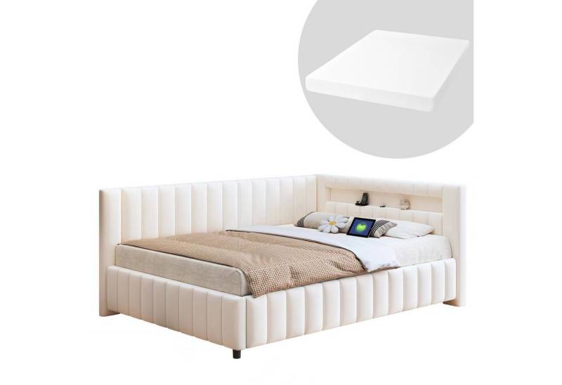 HAUSS SPOLE Schlafsofa 140x200 mit LED-Licht, USB-Ladeanschluss, Rückenlehne, Beige Samtstoff, Mit LED-Licht, USB-Ladeanschluss und Samtbezug, Perfekt für Wohnzimmer & Gästezimmer HAUSS SPOLE Schlafsofa 140x200 mit LED-Licht, USB-Ladeanschluss, Rückenlehne, Beige Samtstoff, Mit LED-Licht, USB-Ladeanschluss und Samtbezug, Perfekt für Wohnzimmer & Gästezimmer von HAUSS SPOLE