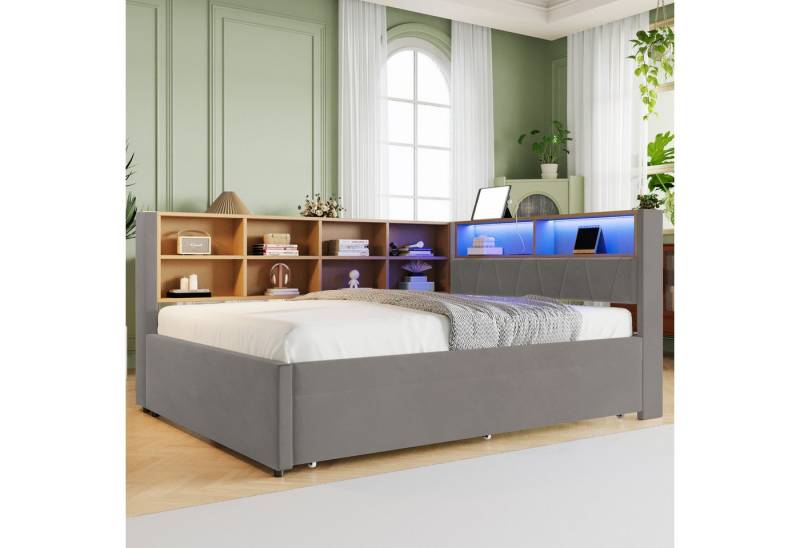 HAUSS SPOLE Schlafsofa 140x200 mit ausziehbett 90x190 mit LED Leuchten und Staufächern Beige von HAUSS SPOLE