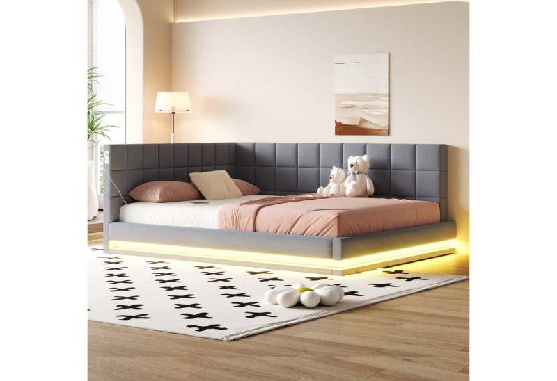 HAUSS SPOLE Schlafsofa 160*200 Polster-Schlafsofa & Kaltschaummatratze Set, Leinenstoff Grau von HAUSS SPOLE