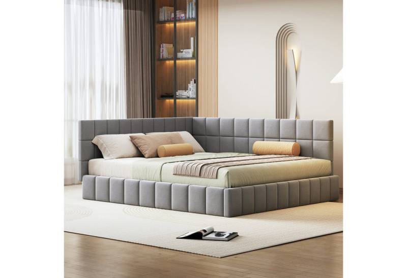 HAUSS SPOLE Schlafsofa 160x200cm Multifunktionsbett mit Lattenrost aus Samtstoff Grau, Die Rückenlehne kann je nach Platzbedarf nach links oder rechts verändert werden 160 x200 cm von HAUSS SPOLE