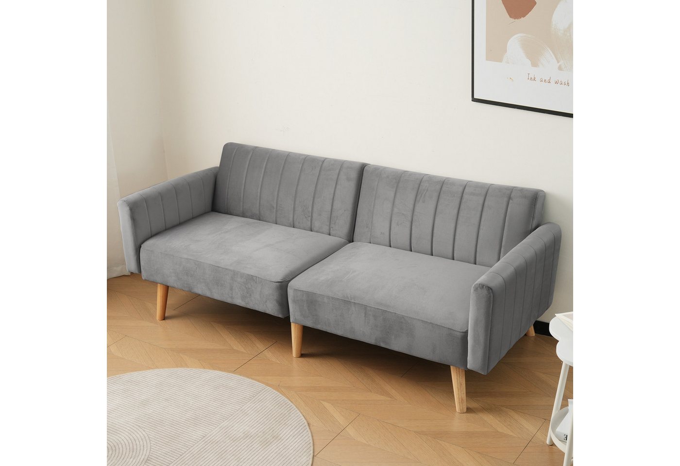 HAUSS SPOLE Schlafsofa 2-in-1-Sofa & Schlafsofa, Rückenlehne 3-fach klappbar, Samt Grau, 2-in-1-Sofa 1 Teile, mit umweltfreundliche Gummiholzbeine, Rückenlehne 3-fach klappbar HAUSS SPOLE Schlafsofa 2-in-1-Sofa & Schlafsofa, Rückenlehne 3-fach klappbar, Samt Grau, 2-in-1-Sofa 1 Teile, mit umweltfreundliche Gummiholzbeine, Rückenlehne 3-fach klappbar von HAUSS SPOLE
