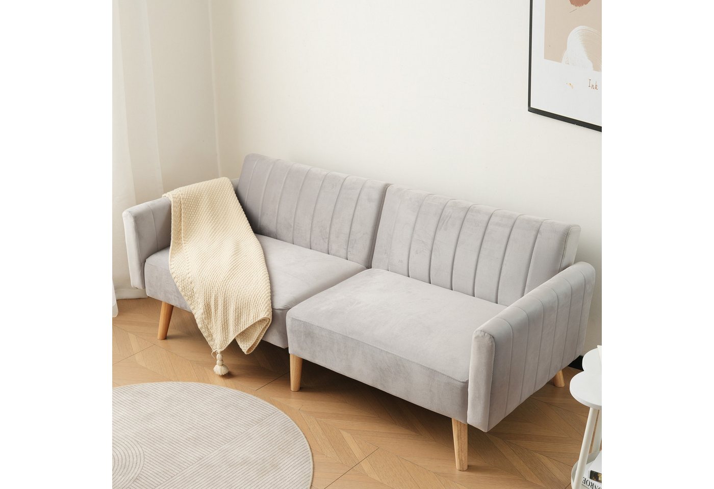 HAUSS SPOLE Schlafsofa 2-in-1-Sofa & Schlafsofa, Rückenlehne 3-fach klappbar, Samt Hellgrau, 2-in-1-Sofa 1 Teile, mit umweltfreundliche Gummiholzbeine, Rückenlehne 3-fach klappbar HAUSS SPOLE Schlafsofa 2-in-1-Sofa & Schlafsofa, Rückenlehne 3-fach klappbar, Samt Hellgrau, 2-in-1-Sofa 1 Teile, mit umweltfreundliche Gummiholzbeine, Rückenlehne 3-fach klappbar von HAUSS SPOLE