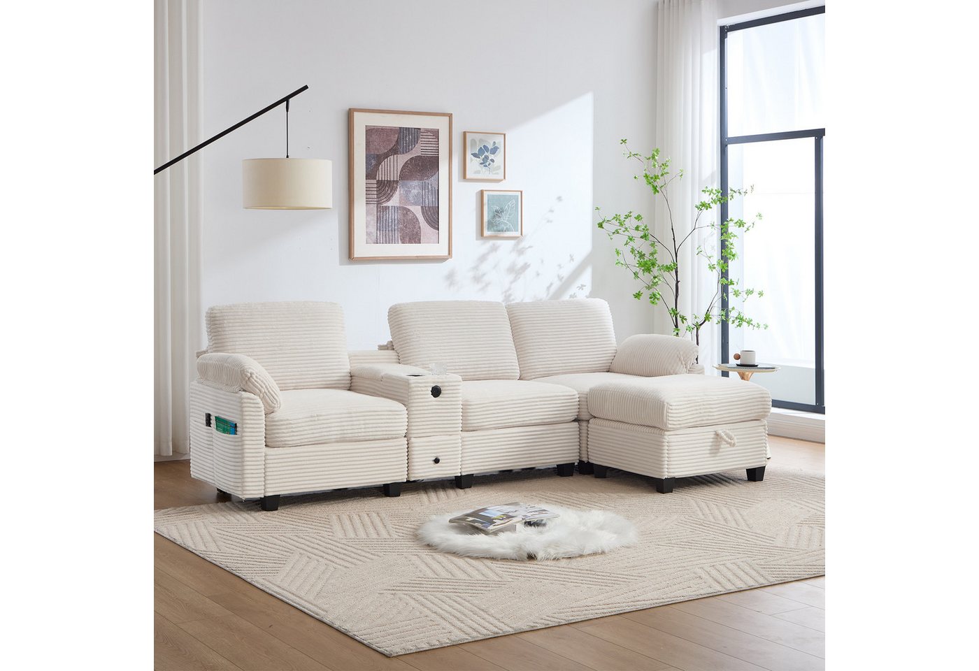 HAUSS SPOLE Schlafsofa 3-Sitzer Cord-Ecksofa mit USB-C Wohnzimmersofa mit beweglicher Hocker HAUSS SPOLE Schlafsofa 3-Sitzer Cord-Ecksofa mit USB-C Wohnzimmersofa mit beweglicher Hocker von HAUSS SPOLE