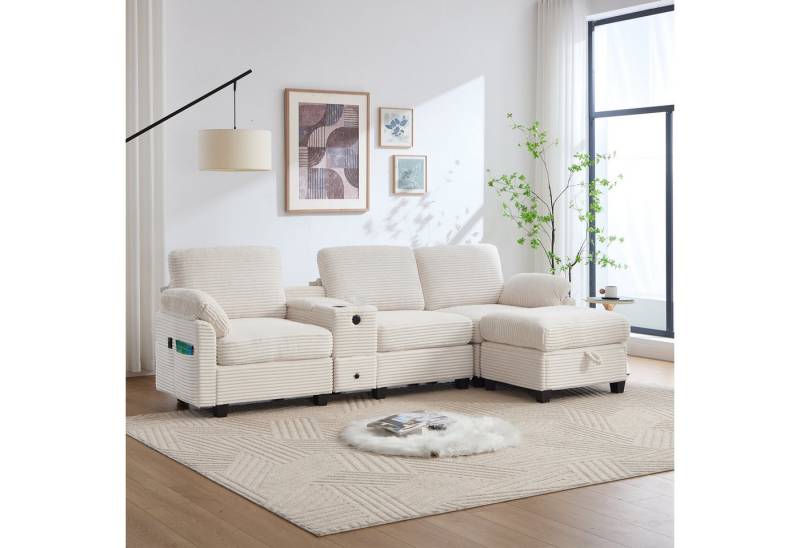 HAUSS SPOLE Schlafsofa 3-Sitzer Cord-Ecksofa mit USB-C Wohnzimmersofa mit beweglicher Hocker HAUSS SPOLE Schlafsofa 3-Sitzer Cord-Ecksofa mit USB-C Wohnzimmersofa mit beweglicher Hocker von HAUSS SPOLE