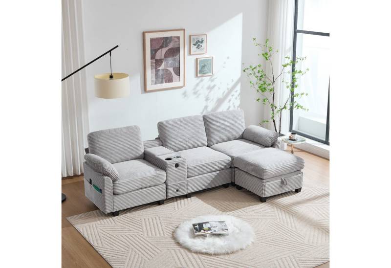 HAUSS SPOLE Schlafsofa 3-Sitzer Cord-Ecksofa mit USB-C Wohnzimmersofa mit beweglicher Hocker HAUSS SPOLE Schlafsofa 3-Sitzer Cord-Ecksofa mit USB-C Wohnzimmersofa mit beweglicher Hocker von HAUSS SPOLE