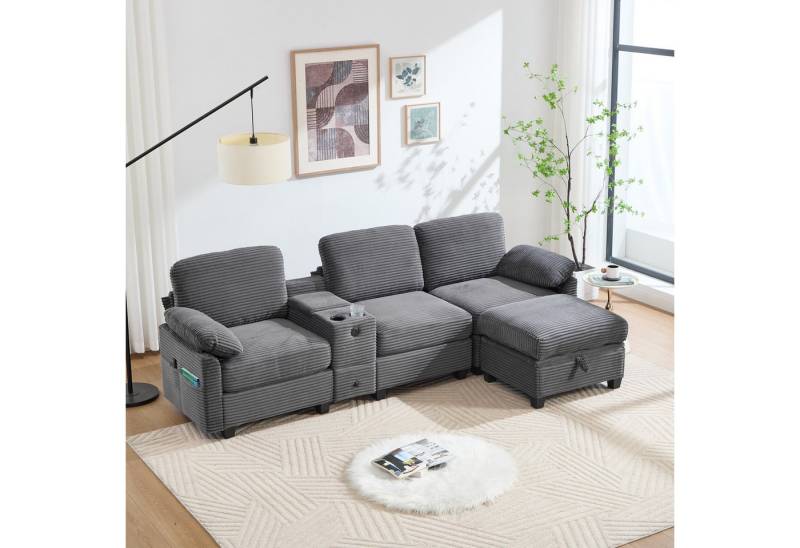 HAUSS SPOLE Schlafsofa 3-Sitzer Cord-Ecksofa mit USB-C Wohnzimmersofa mit beweglicher Hocker HAUSS SPOLE Schlafsofa 3-Sitzer Cord-Ecksofa mit USB-C Wohnzimmersofa mit beweglicher Hocker von HAUSS SPOLE