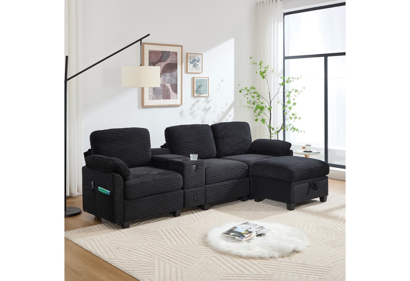 HAUSS SPOLE Schlafsofa 3-Sitzer Cord-Ecksofa mit USB-C Wohnzimmersofa mit beweglicher Hocker HAUSS SPOLE Schlafsofa 3-Sitzer Cord-Ecksofa mit USB-C Wohnzimmersofa mit beweglicher Hocker von HAUSS SPOLE