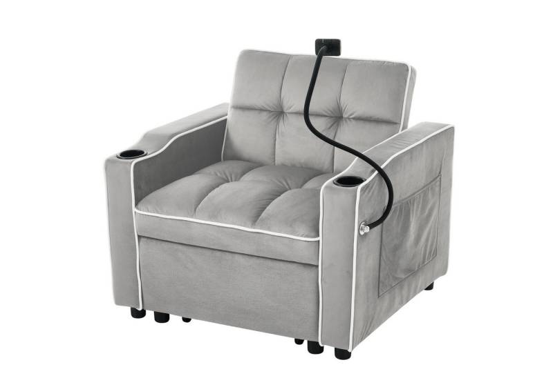 HAUSS SPOLE Schlafsofa 3-in-1 Ausziehbarer Schlafstuhl mit Getränkehaltern und Handyhalter, Liegestuhl, Schlafstuhl, Sessel 1 Teile, mit Ausziehbares Bettgestell aus Metall von HAUSS SPOLE
