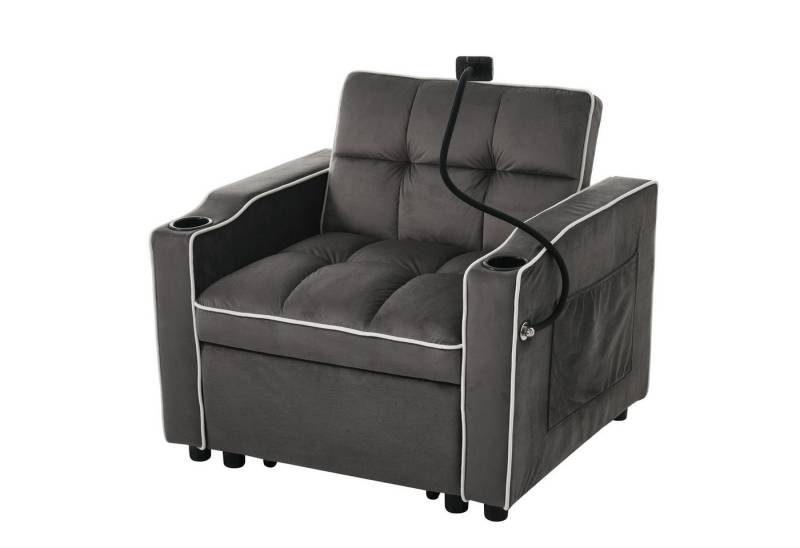 HAUSS SPOLE Schlafsofa 3-in-1 Ausziehbarer Schlafstuhl mit Getränkehaltern und Handyhalter, Liegestuhl, Schlafstuhl, Sessel 1 Teile, mit Ausziehbares Bettgestell aus Metall von HAUSS SPOLE