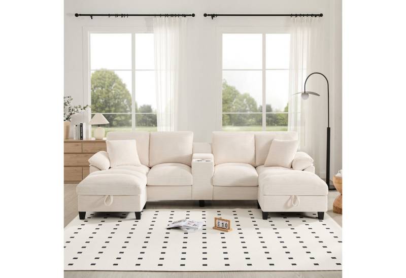 HAUSS SPOLE Schlafsofa 4-Sitzer-Sofa U-Form Loungesofa Ecksofa mit Stauraum&2 USB-Anschlüssen, Set 1 Teile, mit Kissen, Getränkehaltern aus Edelstahl und zwei USB-Anschlüssen HAUSS SPOLE Schlafsofa 4-Sitzer-Sofa U-Form Loungesofa Ecksofa mit Stauraum&2 USB-Anschlüssen, Set 1 Teile, mit Kissen, Getränkehaltern aus Edelstahl und zwei USB-Anschlüssen von HAUSS SPOLE