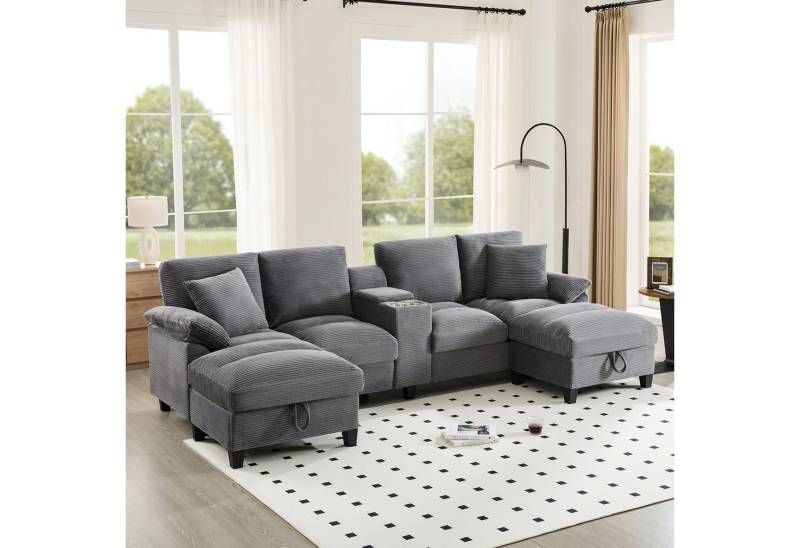 HAUSS SPOLE Schlafsofa 4-Sitzer-Sofa U-Form Loungesofa Ecksofa mit Stauraum&2 USB-Anschlüssen, Set 1 Teile, mit Kissen, Getränkehaltern aus Edelstahl und zwei USB-Anschlüssen HAUSS SPOLE Schlafsofa 4-Sitzer-Sofa U-Form Loungesofa Ecksofa mit Stauraum&2 USB-Anschlüssen, Set 1 Teile, mit Kissen, Getränkehaltern aus Edelstahl und zwei USB-Anschlüssen von HAUSS SPOLE