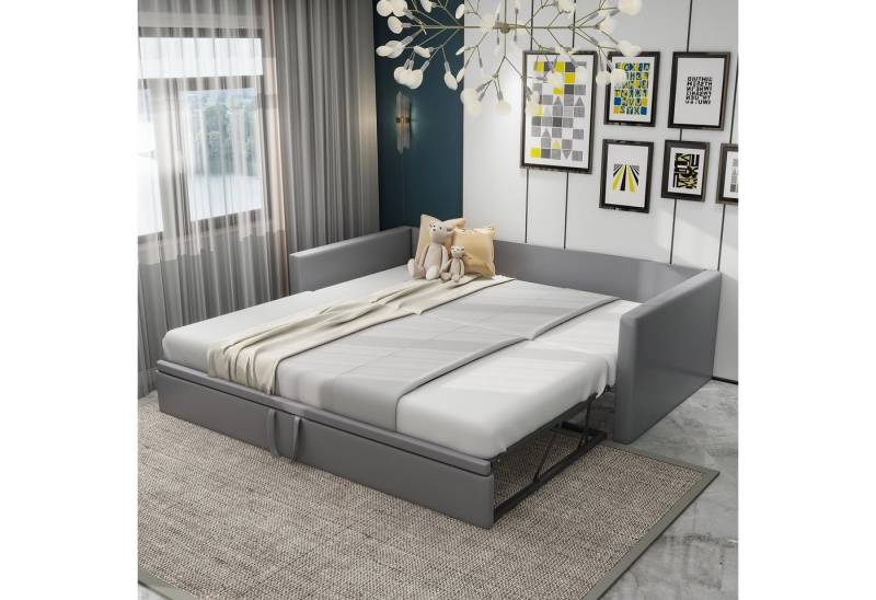 HAUSS SPOLE Schlafsofa 90/180x200 cm Ausziehbares Schlafsofa mit Lattenrosten, Samtstoff Grau, mit Lattenrosten, Ohne Matratze von HAUSS SPOLE