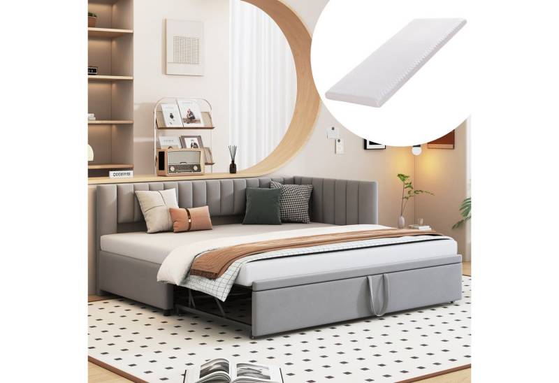 HAUSS SPOLE Schlafsofa 90/180x200 mit Ausziehbett L-förmiges Schlafsofa Hellgrau mit Matratze von HAUSS SPOLE