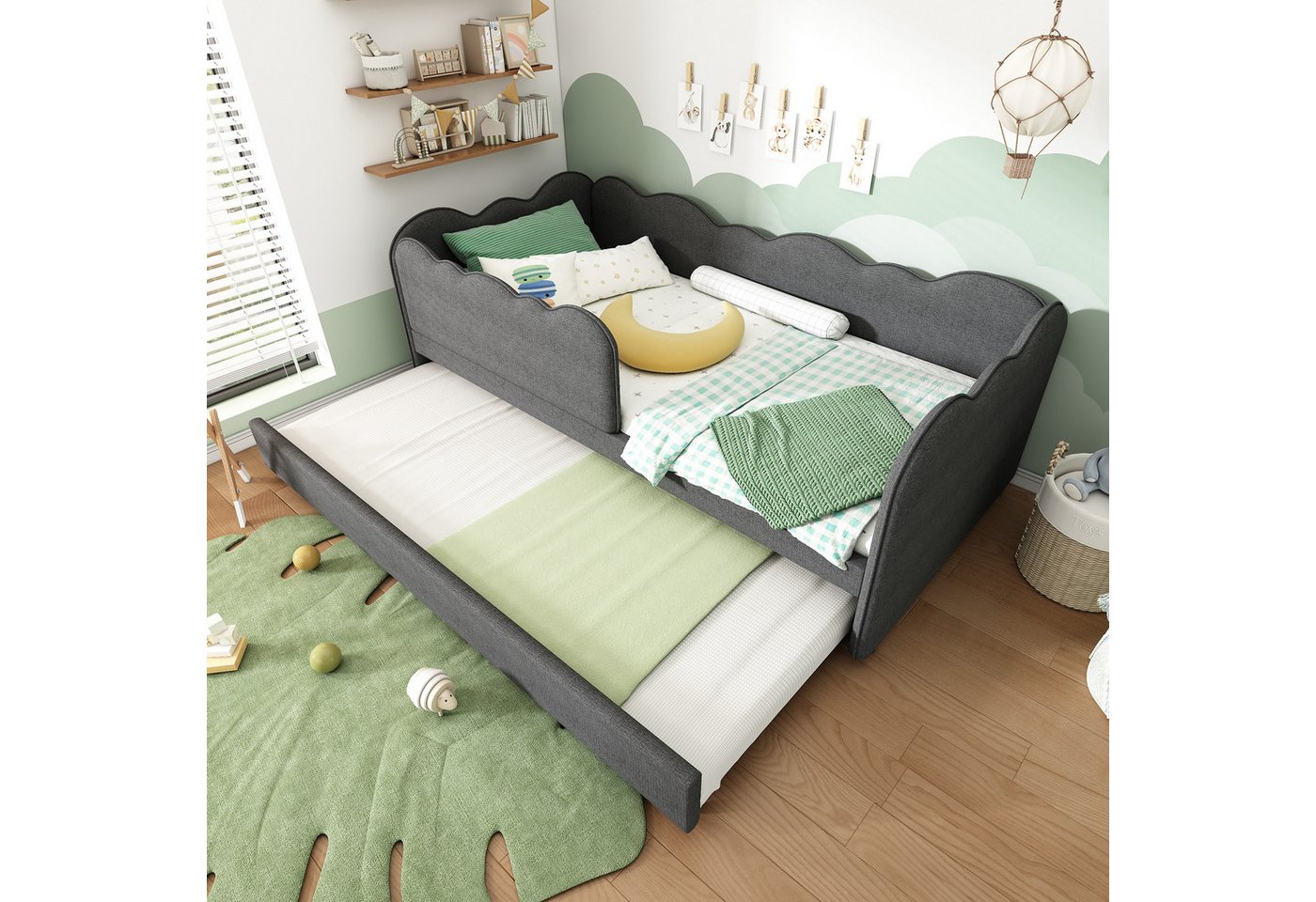 HAUSS SPOLE Schlafsofa 90x190 mit Ausziehbett,Tagesbett Schlafsofa mit Lattenrost,Leinen von HAUSS SPOLE
