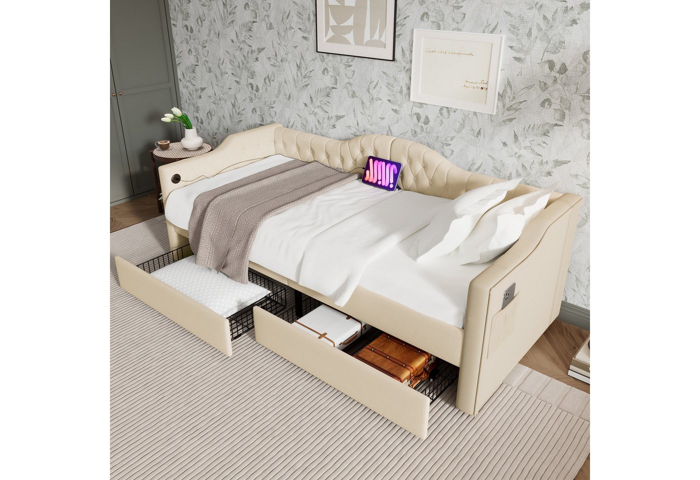 HAUSS SPOLE Schlafsofa 90x190cm Daybett mit USB Type C Ladefunktion, 2 Schubladen Beige Samt, 90x190cm, mit USB Type C Ladefunktion und 2 Schubladen HAUSS SPOLE Schlafsofa 90x190cm Daybett mit USB Type C Ladefunktion, 2 Schubladen Beige Samt, 90x190cm, mit USB Type C Ladefunktion und 2 Schubladen von HAUSS SPOLE