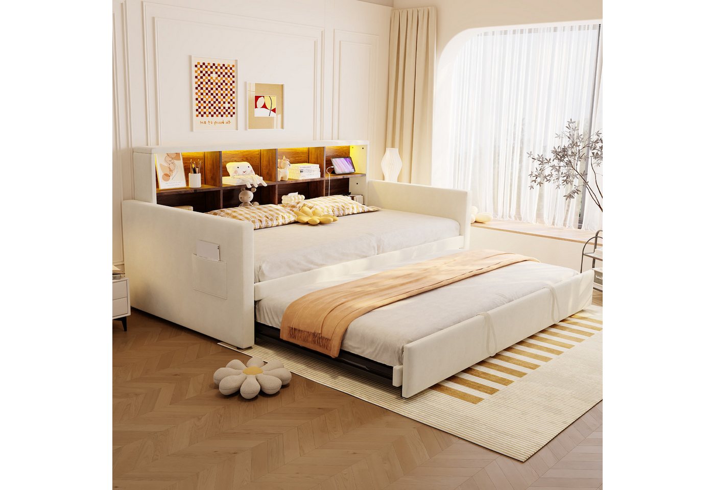 HAUSS SPOLE Schlafsofa 90x190cm Schlafsofa Polsterbett Tagesbett ausziehbar mit LED, mit LED-Licht, Ladeanschlüssen und Staufächern, Ausziehbar, ohne Matratze, 90/180x190 cm HAUSS SPOLE Schlafsofa 90x190cm Schlafsofa Polsterbett Tagesbett ausziehbar mit LED, mit LED-Licht, Ladeanschlüssen und Staufächern, Ausziehbar, ohne Matratze, 90/180x190 cm von HAUSS SPOLE