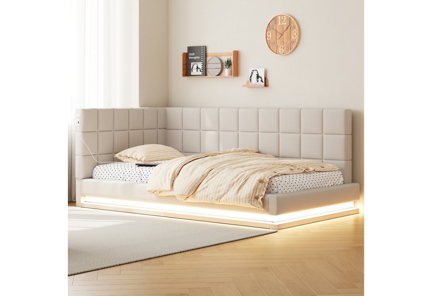 HAUSS SPOLE Schlafsofa 90x200, mit LED Lichtleiste, USB Steckdose und Lattenrost, Samt beige, Multifunktionales Polsterbett-Schlafsofa mit LED-Lichtleiste und USB-Anschluss. 90x200 cm, ohne Matratze HAUSS SPOLE Schlafsofa 90x200, mit LED Lichtleiste, USB Steckdose und Lattenrost, Samt beige, Multifunktionales Polsterbett-Schlafsofa mit LED-Lichtleiste und USB-Anschluss. 90x200 cm, ohne Matratze von HAUSS SPOLE