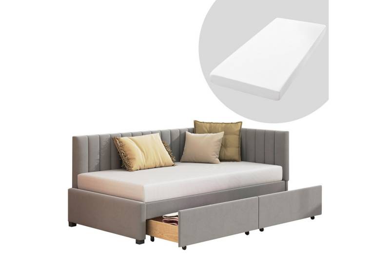 HAUSS SPOLE Schlafsofa 90x200 mit 2 Stauraumschubladen und Lattenrost Samt Grau mit Matratze von HAUSS SPOLE