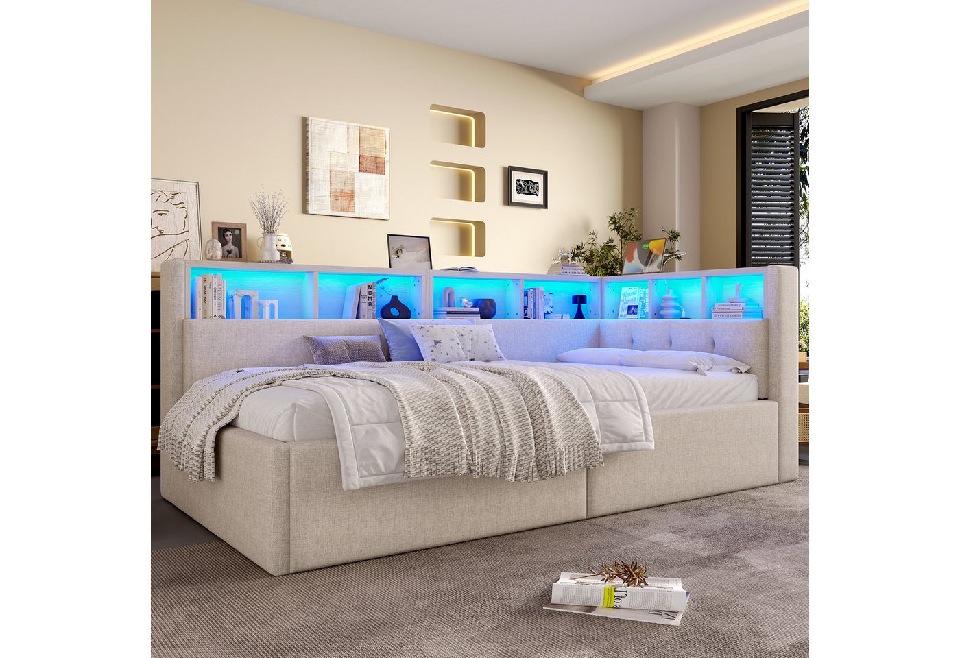 HAUSS SPOLE Schlafsofa 90x200 mit LED-Licht,Tagesbett Daybett mit Staufächer&USB+TYPE-C, mit hydraulischem Stauraum, USB- und Typ-C-Anschlüssen sowie mehrfarbiger LED-Beleuchtung, ohne Matratze HAUSS SPOLE Schlafsofa 90x200 mit LED-Licht,Tagesbett Daybett mit Staufächer&USB+TYPE-C, mit hydraulischem Stauraum, USB- und Typ-C-Anschlüssen sowie mehrfarbiger LED-Beleuchtung, ohne Matratze von HAUSS SPOLE